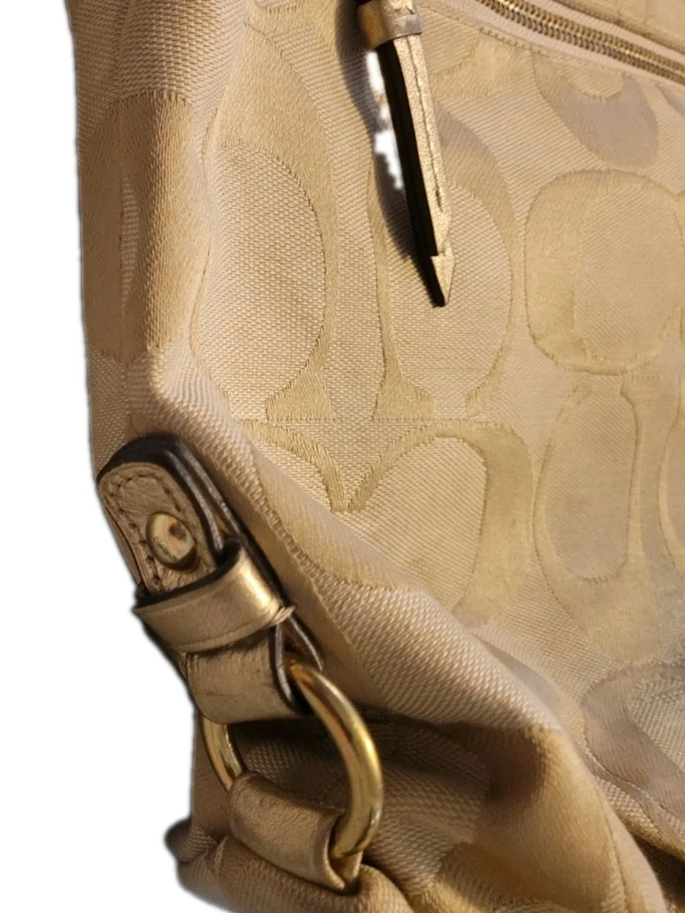 Coach Signature C Jacquard Shoulder Bag & Black Wallet Set Beige Tan
